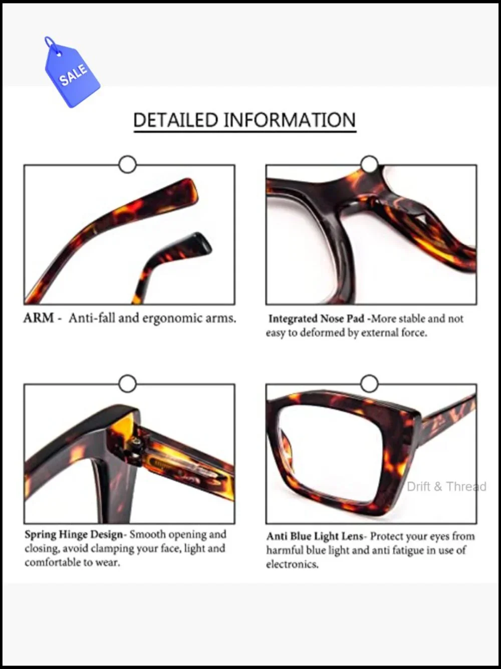 Oversized Square Reading Glasses Blue Light Blocking Spring Hinge Large Frame